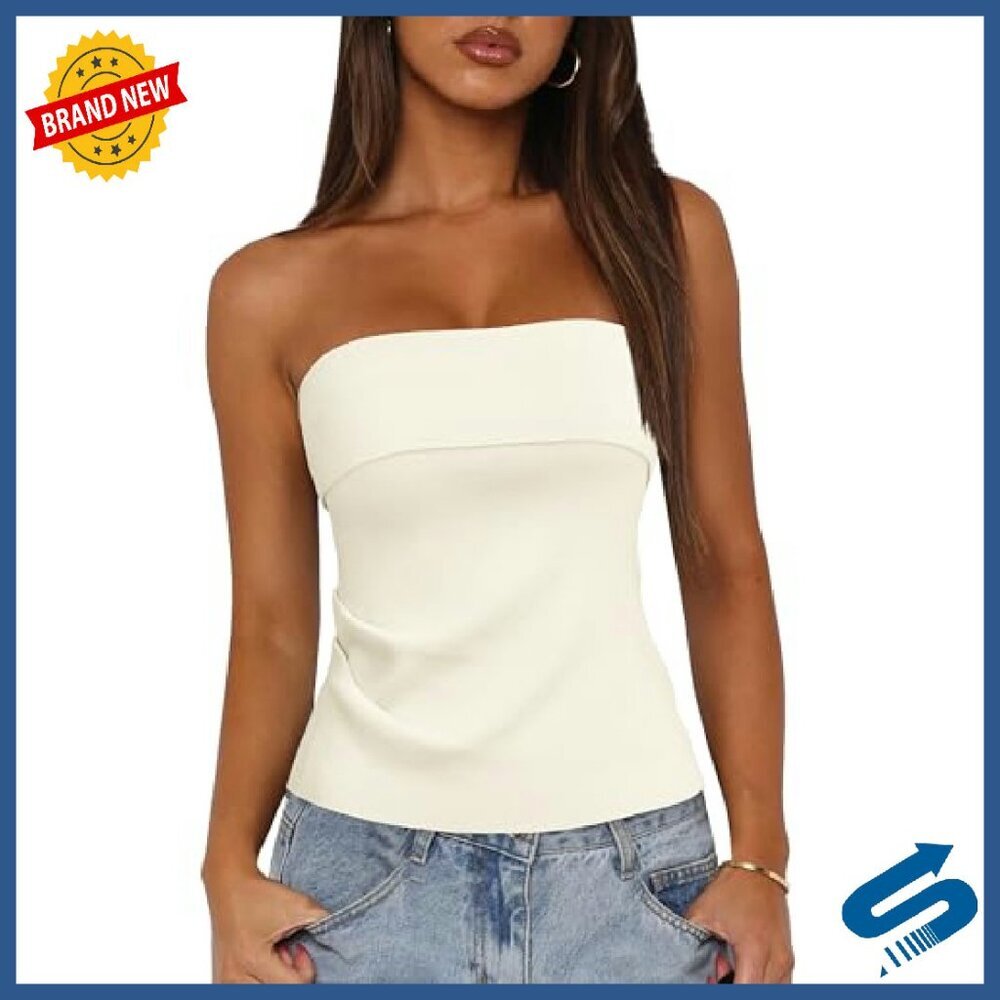 Silk Blend Tube Top Non-Slip Ruched Summer Casual Wear - Picture 5 of 8